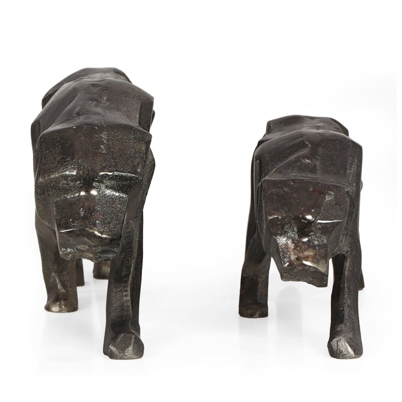 Benjara Tabletop Leopard Figurine Set of 2- Textured Finish- Black Aluminium