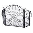 Benjara Fireplace Screen 57 Inch- 3 Panel Scrolled Mesh- Black Silver Iron