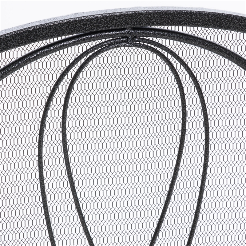 Benjara Fireplace Screen 57 Inch- 3 Panel Scrolled Mesh- Black Silver Iron