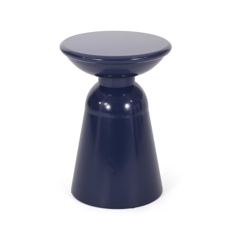 Benjara Suma Outdoor End Table Set of 2- Round- Pedestal Base- Navy Blue Iron