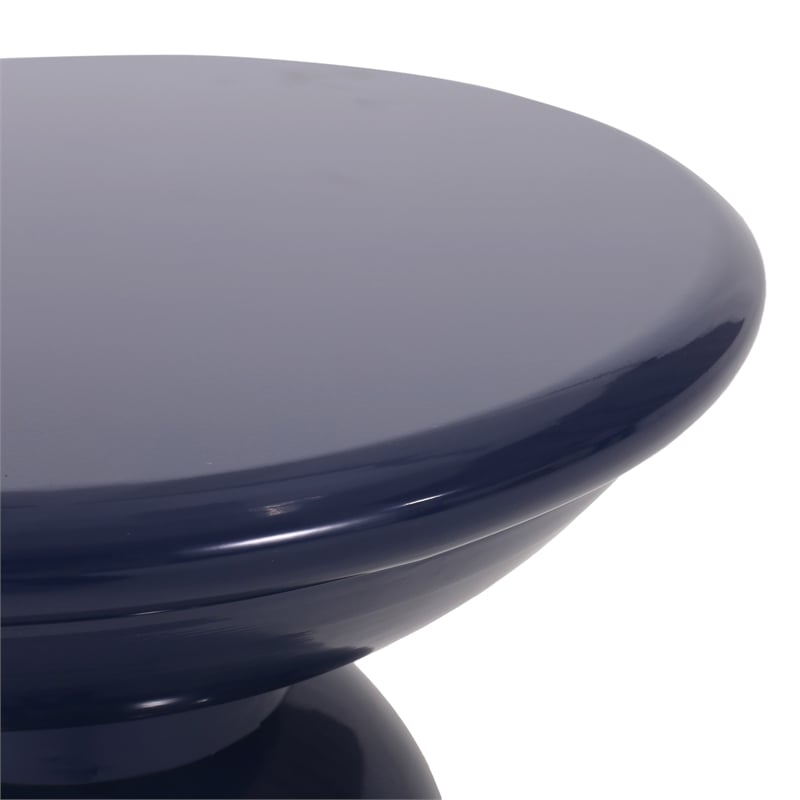 Benjara Suma Outdoor End Table Set of 2- Round- Pedestal Base- Navy Blue Iron