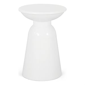 Benjara Suma Outdoor End Table- Round 15&quot Top- Pedestal Base- White Iron