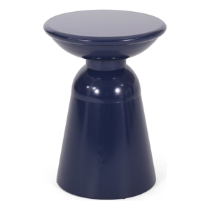 Benjara Suma Outdoor End Table- Round 15&quot Top- Pedestal Base- Blue Iron