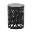Benjara Kemo Outdoor End Table- Round 14 Inch- Cutout Design- Black Iron Frame