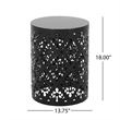 Benjara Kemo Outdoor End Table- Round 14 Inch- Cutout Design- Black Iron Frame