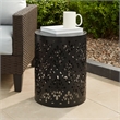 Benjara Kemo Outdoor End Table- Round 14 Inch- Cutout Design- Black Iron Frame