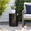 Benjara Kemo Outdoor End Table- Round 14 Inch- Cutout Design- Black Iron Frame
