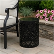 Benjara Kemo Outdoor End Table- Round 14 Inch- Cutout Design- Black Iron Frame