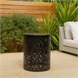 Benjara Kemo Outdoor End Table- Round 14 Inch- Cutout Design- Black Iron Frame