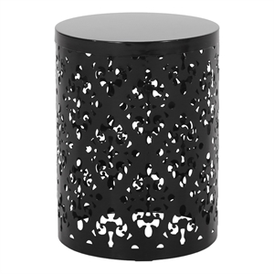 Benjara Kemo Outdoor End Table- Round 14 Inch- Cutout Design- Black Iron Frame