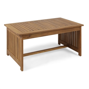 Benjara Gerry Outdoor Coffee Table- 40&quot Rectangular Slat Brown Acacia Wood