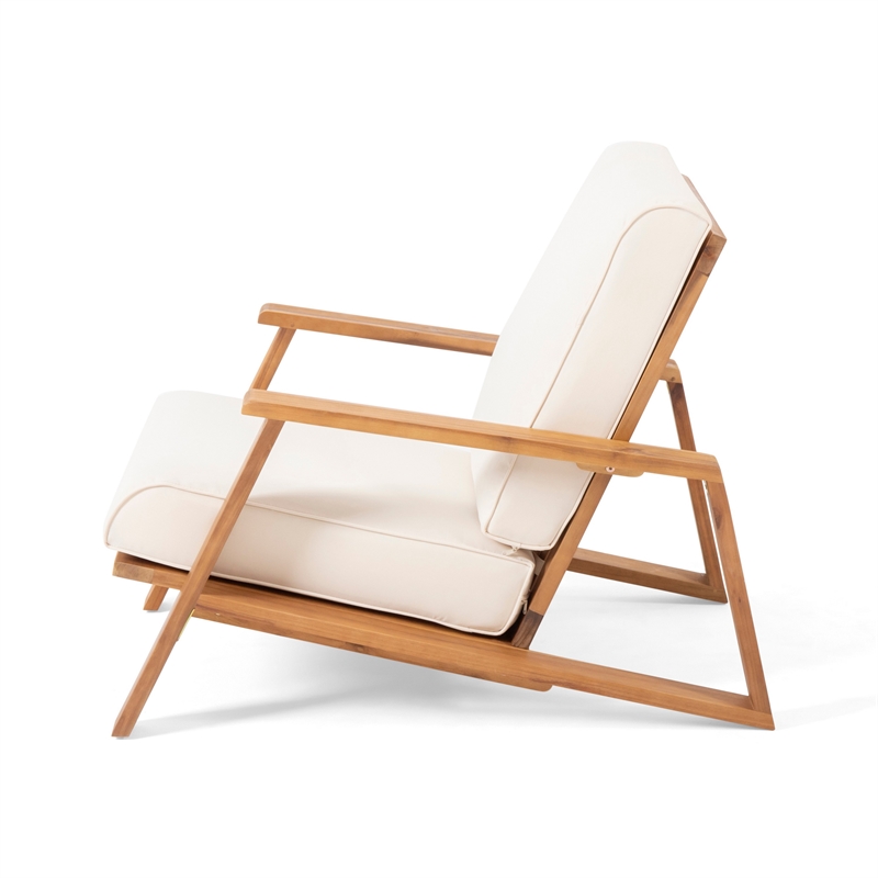 Benjara Outdoor Accent Chair- Beige Fabric Cushions- 39