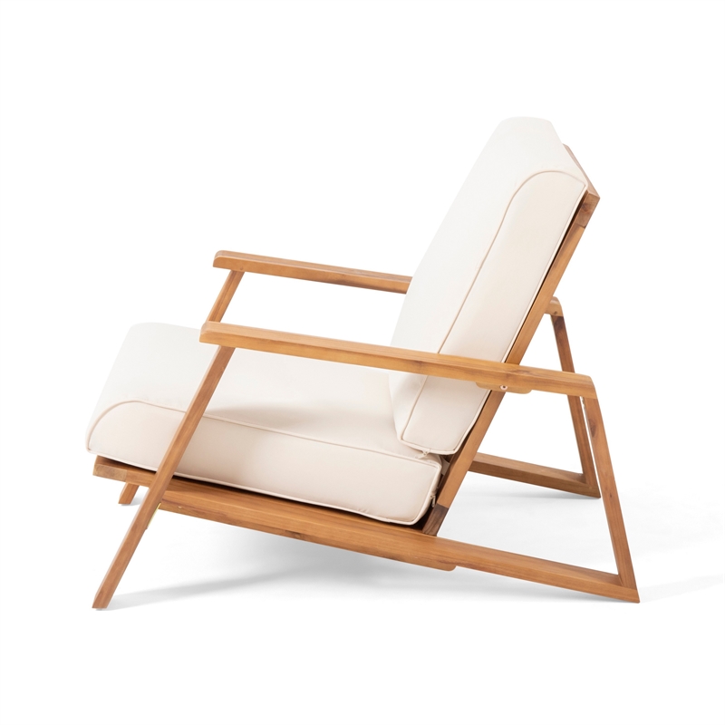 Benjara Outdoor Accent Chair- Beige Fabric Cushions- 39
