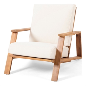 Benjara Outdoor Accent Chair- Beige Fabric Cushions- 39&quot Brown Acacia Wood