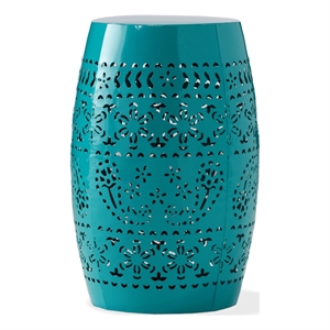 Benjara Outdoor Garden Stool Side Table- Lace-Cut 12&quot Top- Teal Iron