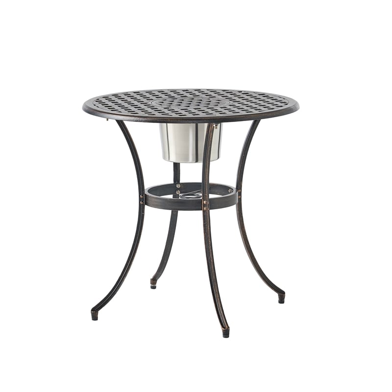 Benjara Outdoor Bistro Table Set with 2 Chairs and an Ice Bucket- Coppertone
