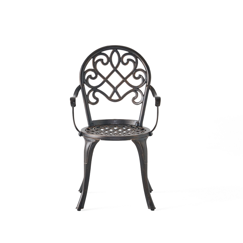 Benjara Outdoor Bistro Table Set with 2 Chairs and an Ice Bucket- Coppertone