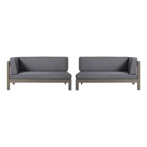 Benjara Juna Outdoor Corner Bench Set of 2- 58&quot Modular- Gray Acacia Wood