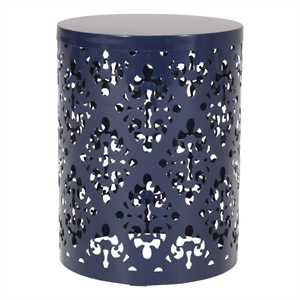 Benjara Kemo Outdoor End Table- Round 14 Inch- Cutout Design- Navy Blue