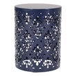 Benjara Kemo Outdoor End Table- Round 14 Inch- Cutout Design- Navy Blue
