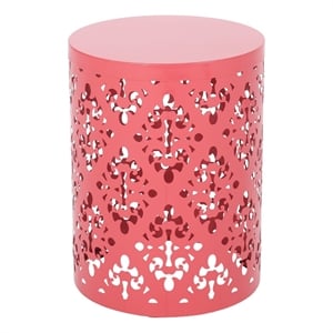 Benjara Kemo Outdoor End Table- Round 14 Inch- Cutout Design- Dark Peach Iron