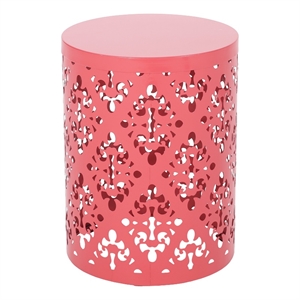 Benjara Kemo Outdoor End Table- Round 14 Inch- Cutout Design- Dark Peach Iron