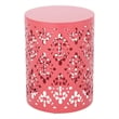 Benjara Kemo Outdoor End Table- Round 14 Inch- Cutout Design- Dark Peach Iron