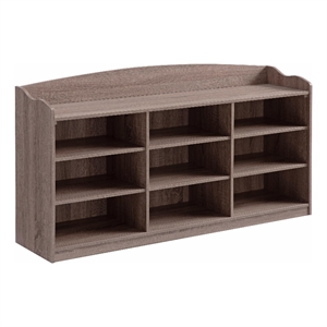 Benjara Hale Shoe Bench- 48&quot Top- 9 Open Compartments- Taupe Brown Finish