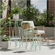 Benjara Mito 3pc Nesting Plant Stand Table- Brown Wood- X Cross Green Metal