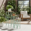 Benjara Mito 3pc Nesting Plant Stand Table- Brown Wood- X Cross Green Metal