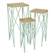 Benjara Mito 3pc Nesting Plant Stand Table- Brown Wood- X Cross Green Metal