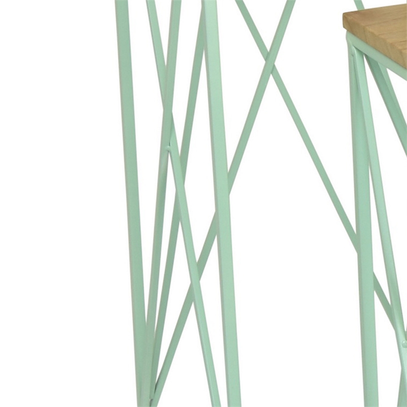 Benjara Mito 3pc Nesting Plant Stand Table- Brown Wood- X Cross Green Metal