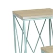Benjara Mito 3pc Nesting Plant Stand Table- Brown Wood Top- X Cross Blue Metal