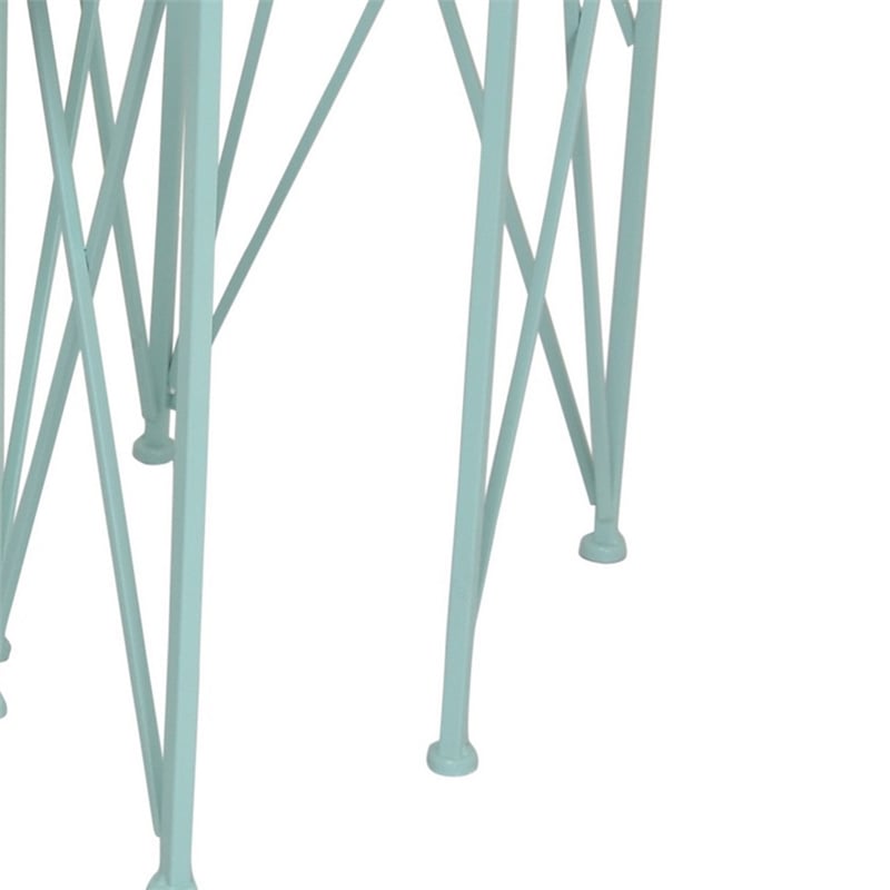 Benjara Mito 3pc Nesting Plant Stand Table- Brown Wood Top- X Cross Blue Metal