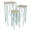 Benjara Mito 3pc Nesting Plant Stand Table- Brown Wood Top- X Cross Blue Metal