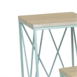 Benjara Mito 3pc Nesting Plant Stand Table- Brown Wood Top- X Cross Blue Metal