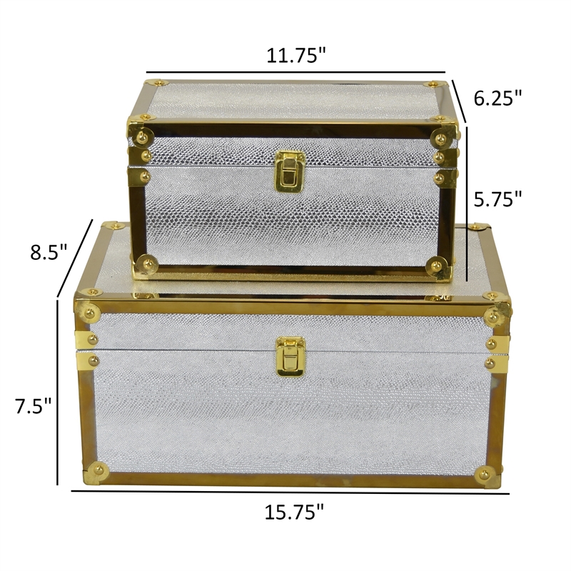 Benjara Jito Decorative Jewelry Box Set of 2- Abstract Pattern- Silver Gold