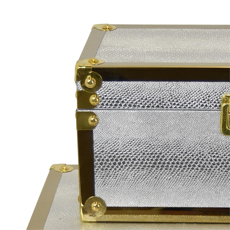 Benjara Jito Decorative Jewelry Box Set of 2- Abstract Pattern- Silver Gold