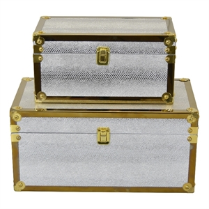 Benjara Jito Decorative Jewelry Box Set of 2- Abstract Pattern- Silver Gold