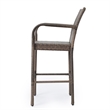 Benjara Drip Outdoor Barstool Chair Set of 2- Brown PE Rattan Woven and Iron