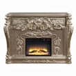 Benjara Esen LED Electric Fireplace- Scrolled Classical Silver Wood- 66 Inch
