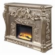 Benjara Esen LED Electric Fireplace- Scrolled Classical Silver Wood- 66 Inch