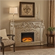 Benjara Esen LED Electric Fireplace- Scrolled Classical Silver Wood- 66 Inch
