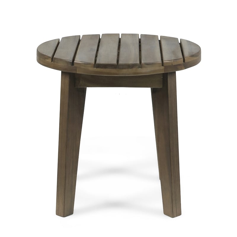 Benjara Outdoor Side End Table- Slatted- Tapered Legs 16