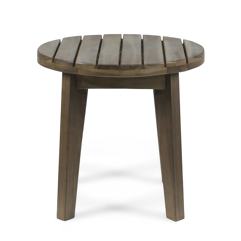 Benjara Outdoor Side End Table- Slatted- Tapered Legs 16