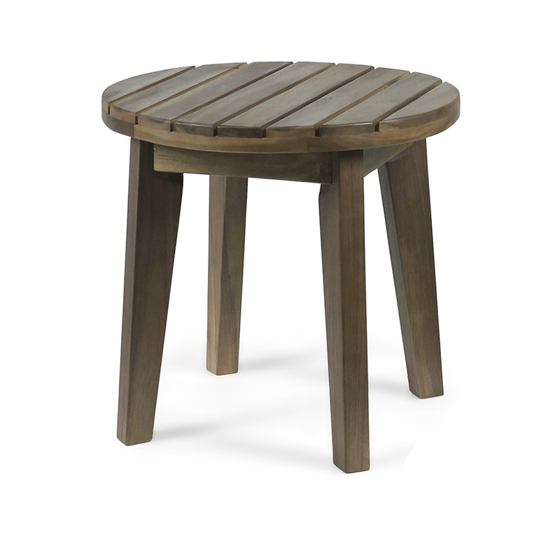 Benjara Outdoor Side End Table- Slatted- Tapered Legs 16
