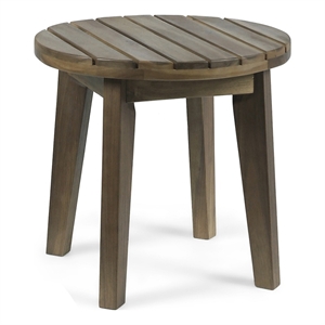 Benjara Outdoor Side End Table- Slatted- Tapered Legs 16&quot Gray Acacia Wood