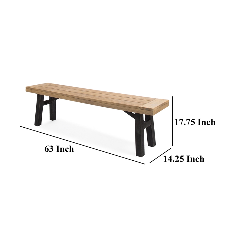 Benjara Wren Outdoor Bench with Slatted Top- 63