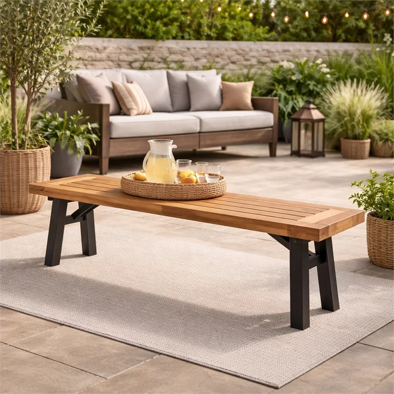 Benjara Wren Outdoor Bench with Slatted Top- 63
