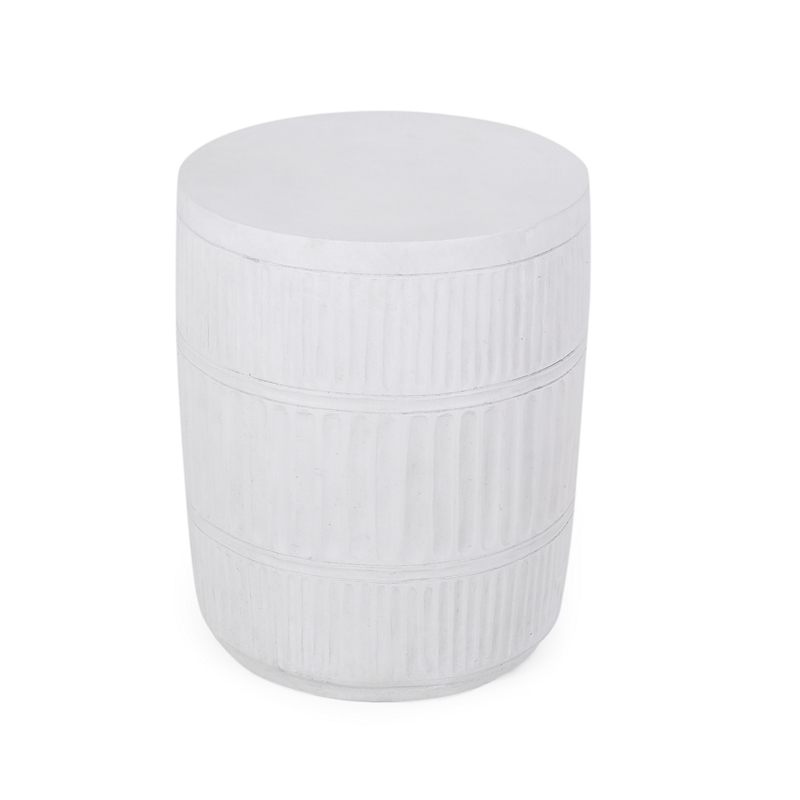 Benjara End Table- White Faux Concrete- Round 15
